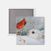 Schneeschuhrabbit & Kardinal Bird - Farbe Kunst, D Magnet (Vorderseite/Rückseite)
