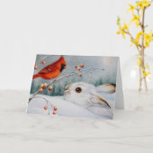 Schneeschuhrabbit und Roter Kardinal Bird - Farbe Karte (Gelbe Blume)