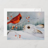 Schneeschuhrabbit und Roter Kardinal Bird - Farbe Postkarte (Vorne/Hinten)
