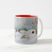 Schneeschuhrabbit und Roter Kardinal Bird - Farbe  Zweifarbige Tasse (VorderseiteRechts)