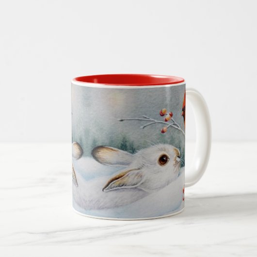 Schneeschuhrabbit und Roter Kardinal Bird - Farbe Zweifarbige Tasse (VorderseiteRechts)