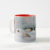 Schneeschuhrabbit und Roter Kardinal Bird - Farbe  Zweifarbige Tasse (Vorderseite Links)