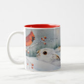 Schneeschuhrabbit und Roter Kardinal Bird - Farbe  Zweifarbige Tasse (Links)