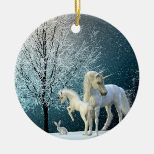 Schneeschuhwandern in Einhorn und Fohlen Keramik Ornament
