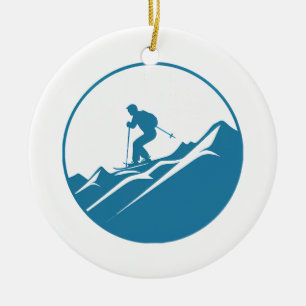 Schneeschuhwandern Rocky Mountains Blau und Wh Keramik Ornament