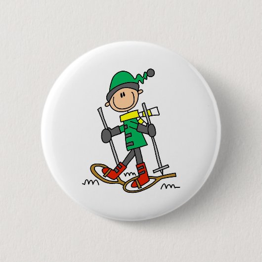 Schneeschuhwandernde Strichmännchen Button (Vorderseite)