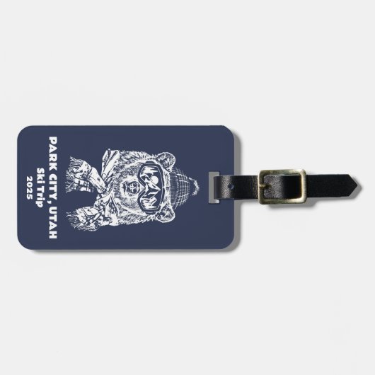 Schneeschuhwanderung Funny Ski Bear Winter Gepäckanhänger (Vorderseite horizontal)