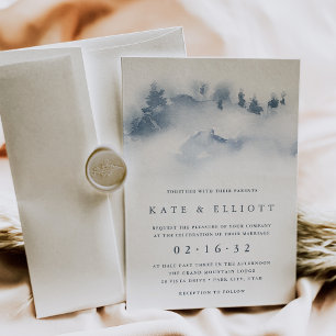 schneesicher   Snowy Mountain Winter Wedding Einladung