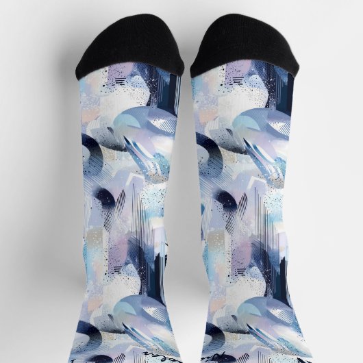 Schneesichere Abstrakte Wintersocken in Blue und L Socken (Oben)