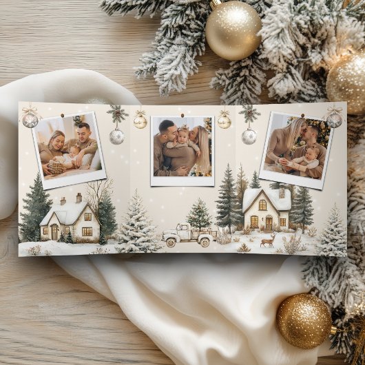 Schneesichere Hütten Winterdorf 4 Foto Weihnachten Dreifach Gefaltete Urlaubskarte