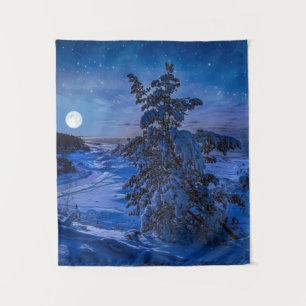 Schneesichere Ostseeküste mit Tannenbaum in der Na Wandteppich