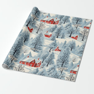 Schneesichere Vintage Landschaft Geschenkpapier