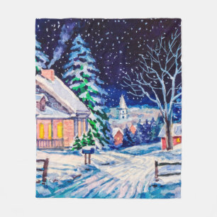 Schneesichere Winterlandschaft. Landhaus. Weihnach Fleecedecke