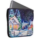 Schneesichere Winterlandschaft. Landhaus. Weihnach Laptopschutzhülle (Vorne Rechts)