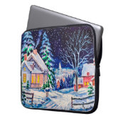 Schneesichere Winterlandschaft. Landhaus. Weihnach Laptopschutzhülle (Vorderseite Links)