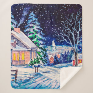 Schneesichere Winterlandschaft. Landhaus. Weihnach Sherpadecke