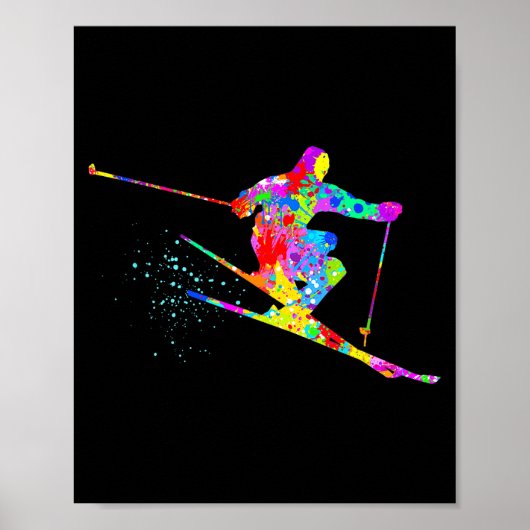 Schneeskifahrer cool Regenbogen Kunst Splatter Win Poster (Vorne)