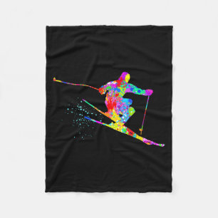 Schneeskifahrer cool Regenbogen Kunst Spritzer Win Fleecedecke