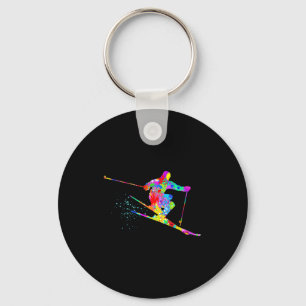 Schneeskifahrer cool Regenbogen Kunst Spritzer Win Schlüsselanhänger