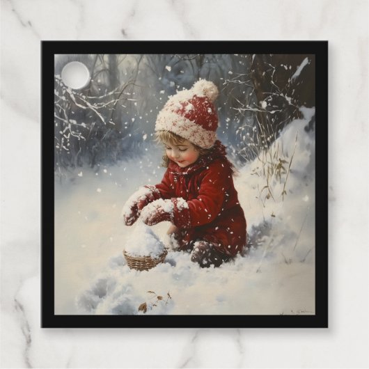 Schneespielen Geschenkanhänger (Vorderseite)