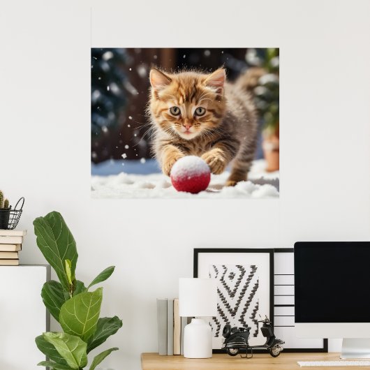 *~* Schneespielen Kitty 5:4 Kätzchen AP68 Poster (Heimbüro)