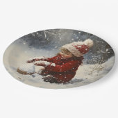 Schneespielen Pappteller (Schrägansicht)