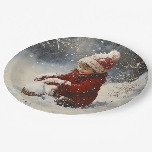 Schneespielen Pappteller (Schrägansicht)