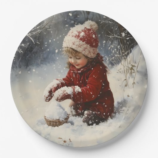 Schneespielen Pappteller (Vorderseite)