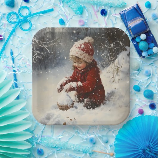 Schneespielen Pappteller (Party)