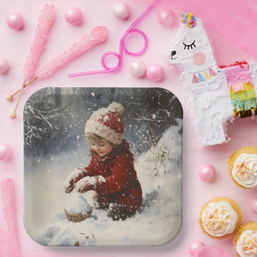 Schneespielen Pappteller (Party)