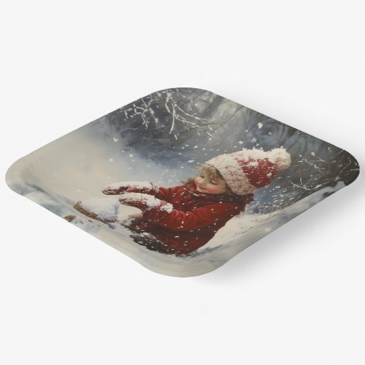 Schneespielen Pappteller (Gewinkelt)