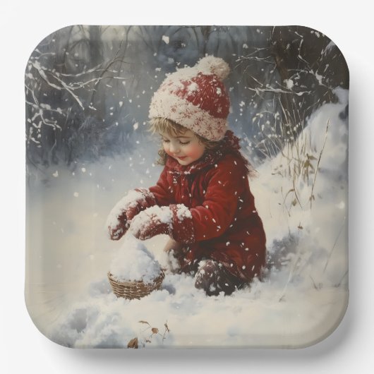 Schneespielen Pappteller (Vorderseite)