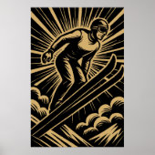 Schneesportler Retro Art Deco Poster (Vorne)