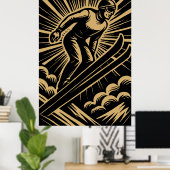 Schneesportler Retro Art Deco Poster (Heimbüro)