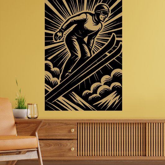 Schneesportler Retro Art Deco Poster (Wohnzimmer 2)