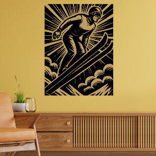 Schneesportler Retro Art Deco Poster