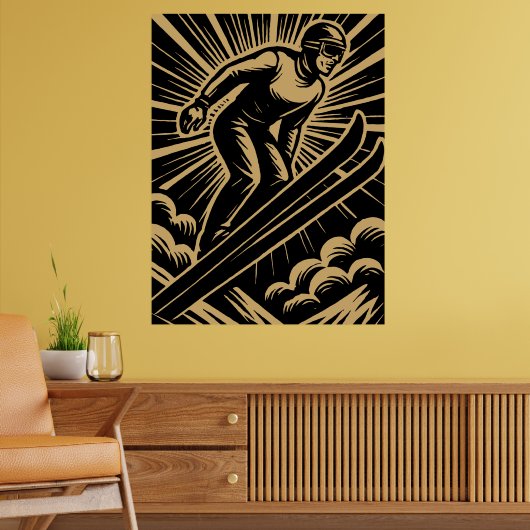 Schneesportler Retro Art Deco Poster (Wohnzimmer 2)