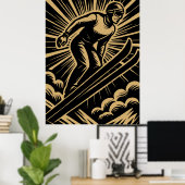 Schneesportler Retro Art Deco Poster (Heimbüro)