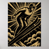 Schneesportler Retro Art Deco Poster (Vorne)