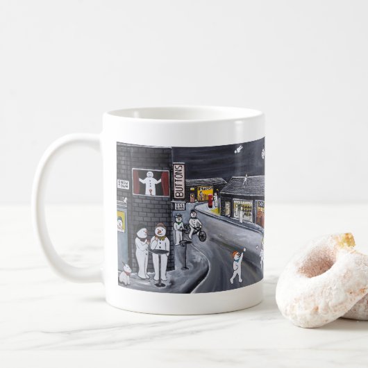 Schneestadt-Gemälde von Alfred Fox Kaffeetasse (Mit Donut)