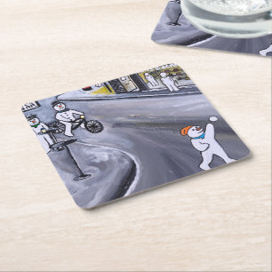 Schneestadt-Gemälde von Alfred Fox Rechteckiger Pappuntersetzer