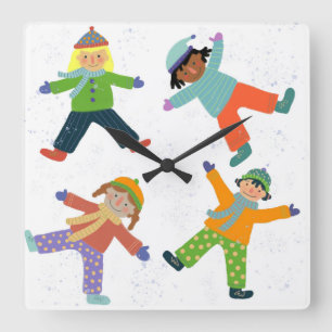 Schneestag Quadratische Wanduhr