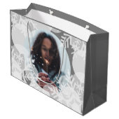 Schneestars - Weiß, Grau - Geschenktasche Große Geschenktüte (Rückseite Schrägansicht)