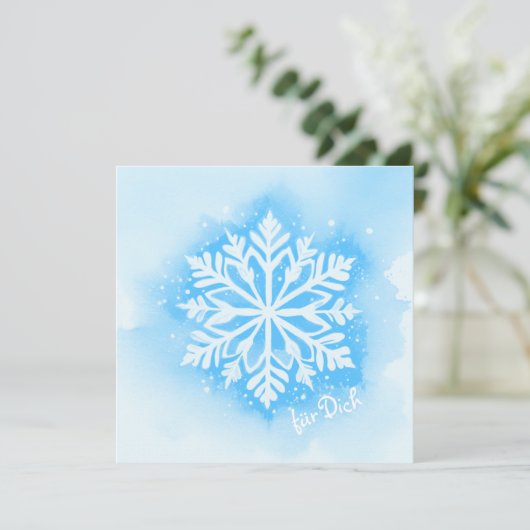 Schneestern auf Aquarell Hintergrund - hellblau (Stehend Vorderseite)