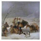 Schneesturm im Winter (von Francisco Goya) Fliese (Vorderseite)