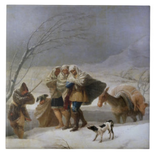 Schneesturm im Winter (von Francisco Goya) Fliese