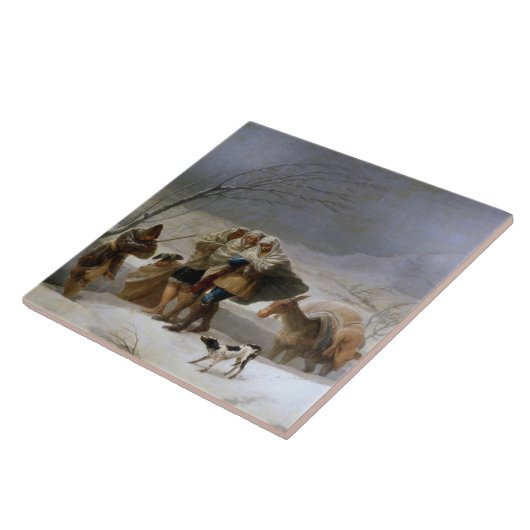 Schneesturm im Winter (von Francisco Goya) Fliese (Seite)