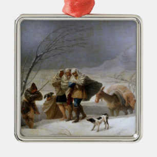 Schneesturm im Winter (von Francisco Goya) Ornament Aus Metall