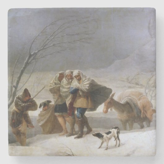 Schneesturm im Winter (von Francisco Goya) Steinuntersetzer (Vorderseite)