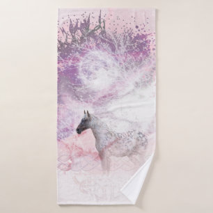 Schneesturm Pferd "SNOWY MOONY PONY" Badehandtuch